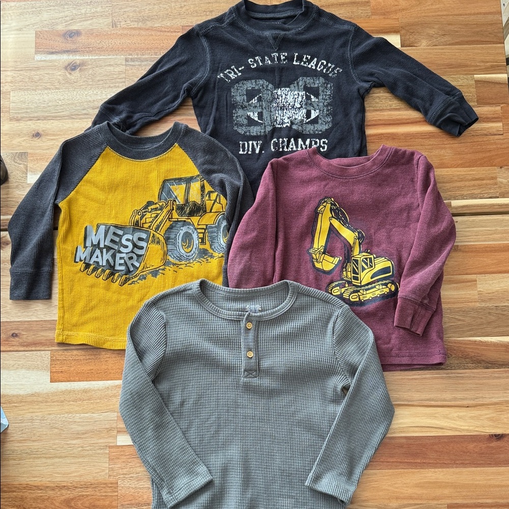 Kids Graphic Long Sleeve Shirt Set - Black, Yellow, Burgundy, Gray